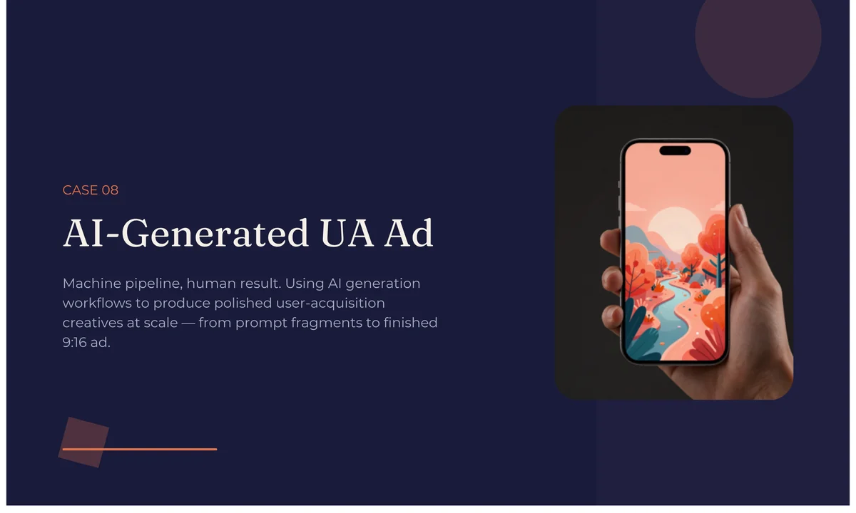A hand holding a phone playing a vertical AI-generated mobile game ad